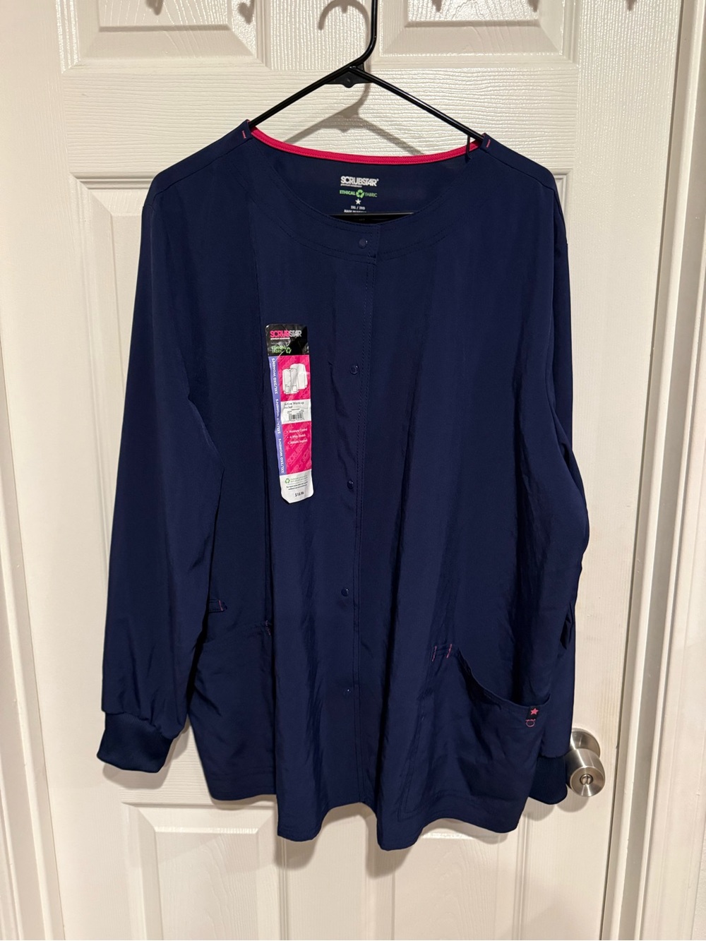 Scrubstar Navy Utility Scrub Jacket with Pink Trim